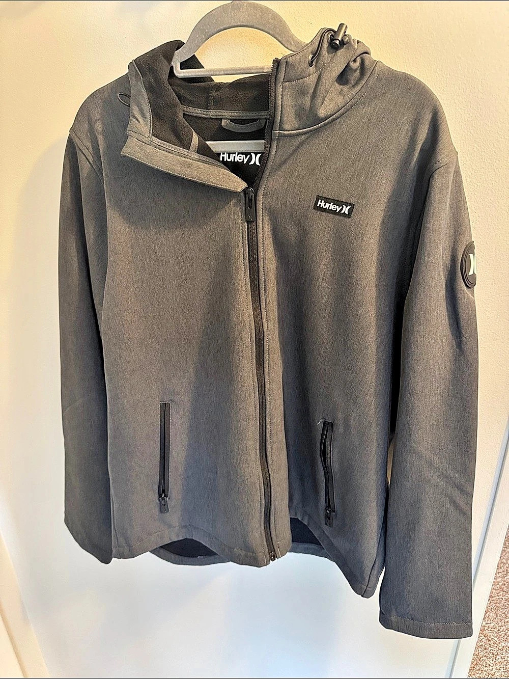 Hurley Men's Gray Hooded Performance Jacket Size Large